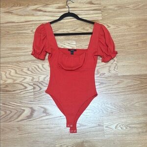 Forever 21 Red Ribbed Bodysuit